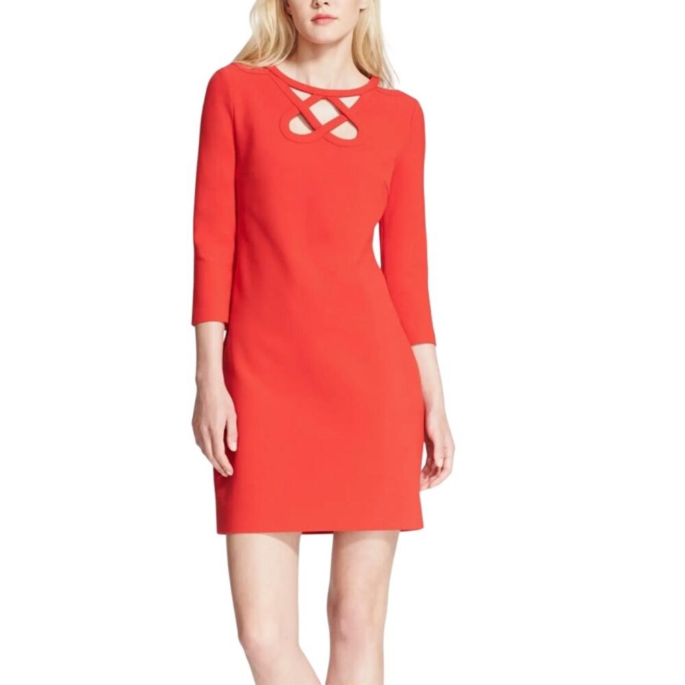 Diane von Furstenberg DVF Carmen Poppy Red Cage Cutout 3/4 Sleeve Shift Dress